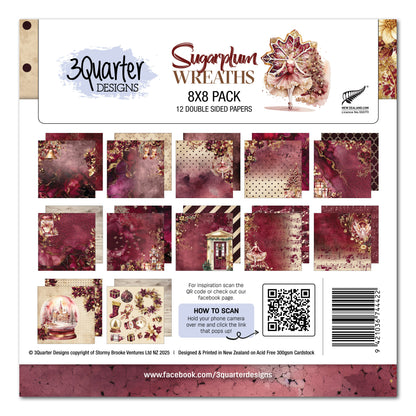 Lot de papiers 8x8 « Sugarplum Wreath » 3Quarter Designs