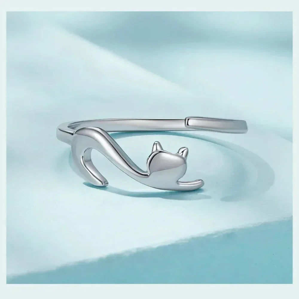 Bague réglable en argent sterling 925 queue de chat