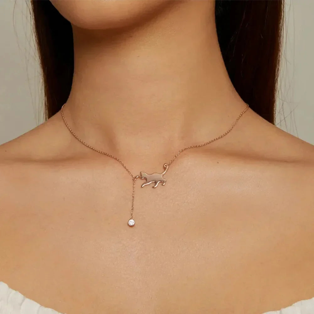 Magnifique collier chat en argent sterling 925 | Élégant pendentif ras-du-cou Scn232 en 3 couleurs