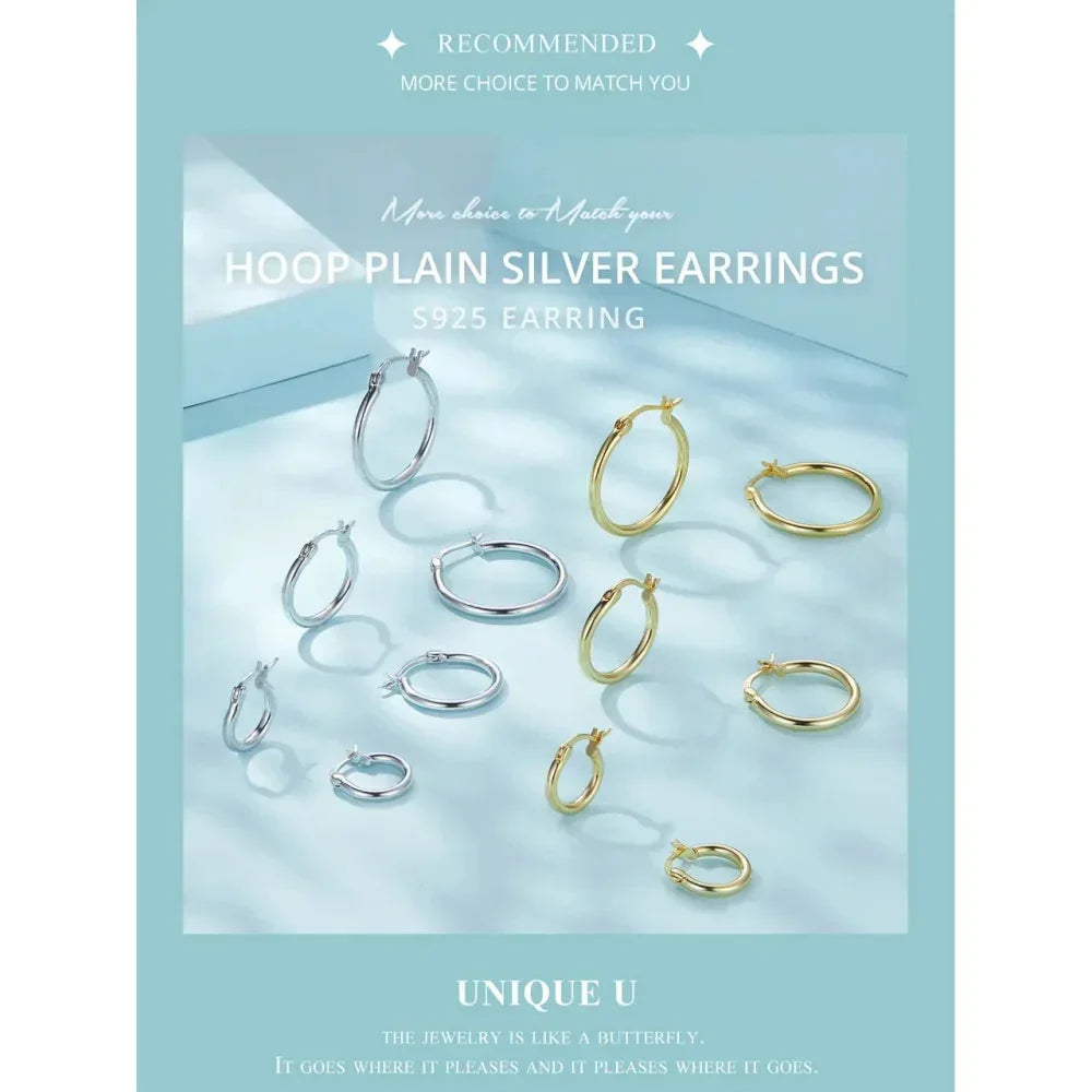 Boucles d'oreilles créoles en argent sterling 925 plaqué or blanc 14 carats | Créoles hypoallergéniques 24 mm