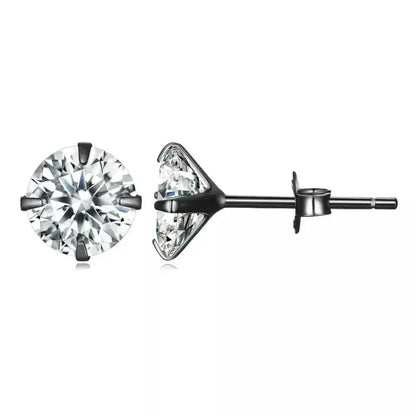 Boucles d'oreilles clous Cz - Argent sterling 925 plaqué platine - Zircons cubiques ronds hypoallergéniques 4mm 5mm 6mm 7mm Bse166