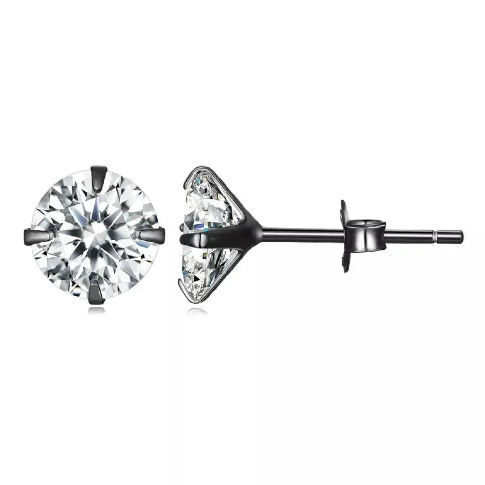 Boucles d'oreilles clous Cz - Argent sterling 925 plaqué platine - Zircons cubiques ronds hypoallergéniques 4mm 5mm 6mm 7mm Bse166