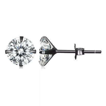 Boucles d'oreilles clous Cz - Argent sterling 925 plaqué platine - Zircons cubiques ronds hypoallergéniques 4mm 5mm 6mm 7mm Bse166