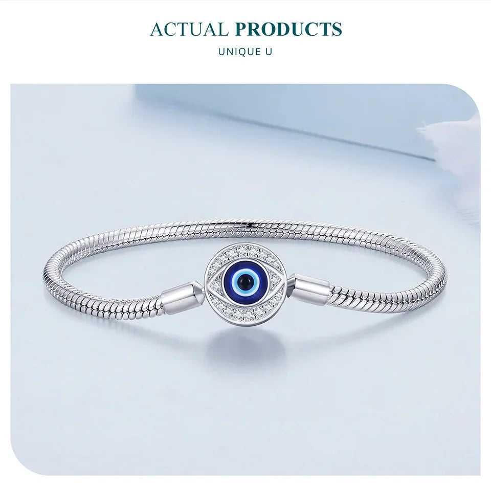 Bracelet Porte-Bonheur Œil Grec en Argent Sterling avec Zircon Cubique – Chaîne Serpent