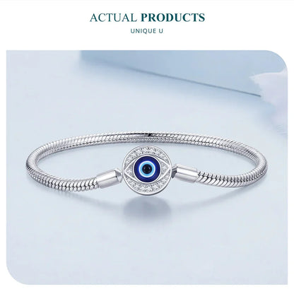 Bracelet Porte-Bonheur Œil Grec en Argent Sterling avec Zircon Cubique – Chaîne Serpent