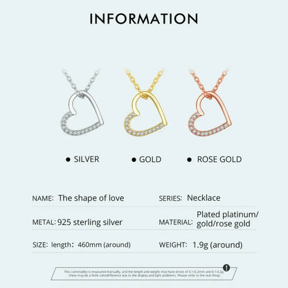 Genuine 925 Sterling Silver The Shape Of Love Chain Necklace For Women - Fine Jewelry 18.11'' Collar