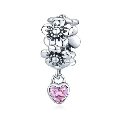 Breloque cœur à faire soi-même en argent sterling 925 avec zircon rose - Bsc777