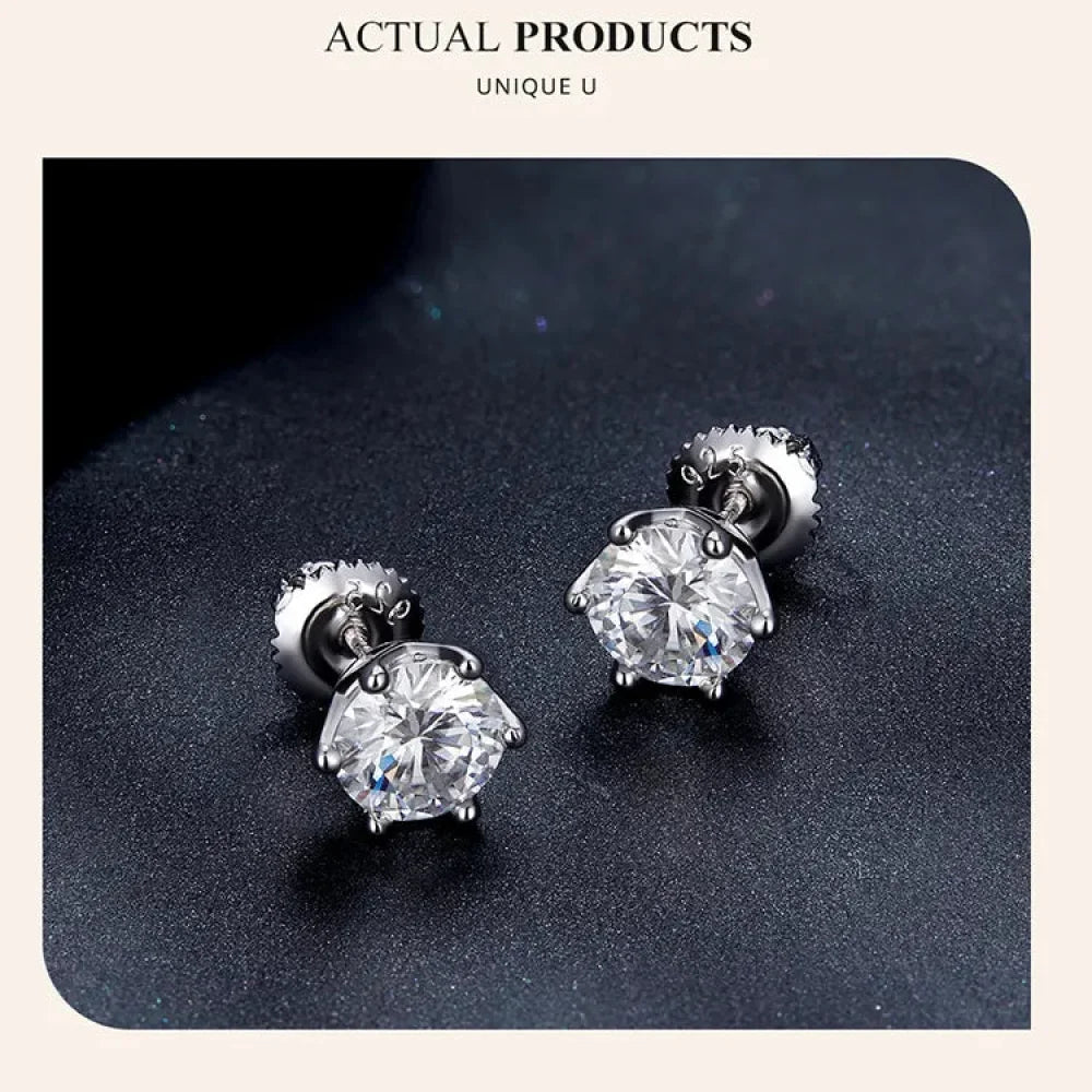 Puces d'oreilles rayonnantes en moissanite | Coupe ronde couleur D, argent 925 plaqué or