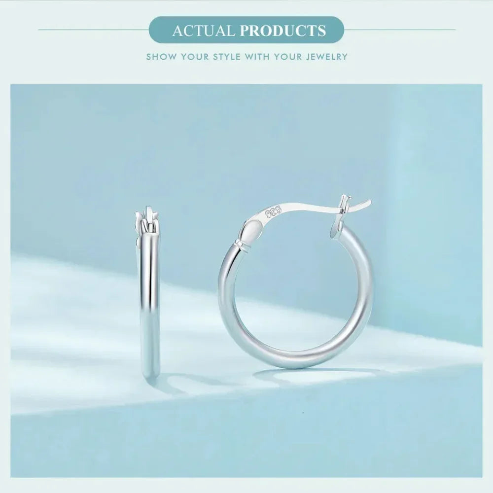 Boucles d'oreilles créoles en argent sterling 925 plaqué or blanc 14 carats | Créoles hypoallergéniques 24 mm
