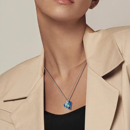 Collier en argent sterling 925 avec pendentif papillon et cœur en cristal bleu | Chaîne en oxyde de zirconium