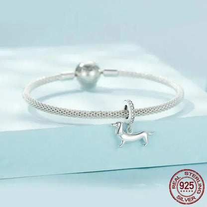 Pendentif Chien Argent Sterling 925 Véritable pour Bracelet - Caniche Teckel