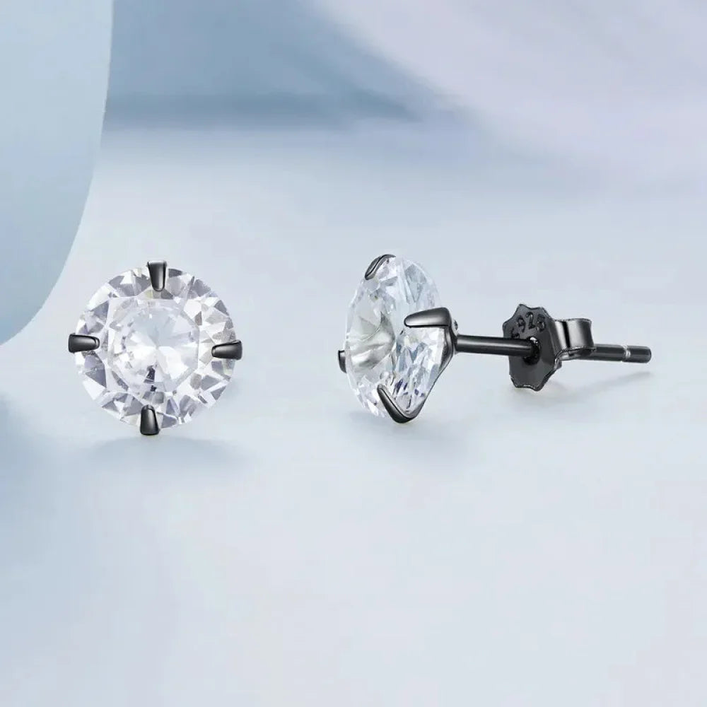 Boucles d'oreilles clous Cz - Argent sterling 925 plaqué platine - Zircons cubiques ronds hypoallergéniques 4mm 5mm 6mm 7mm Bse166