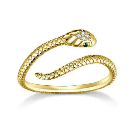 Bague Serpent Réglable en Argent Sterling 925 avec Zircon Vert - Bijou Fantaisie Disponible en 4 Couleurs