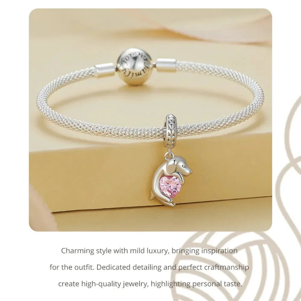 Pendentif Chien Argent Sterling 925 Véritable pour Bracelet - Caniche Teckel