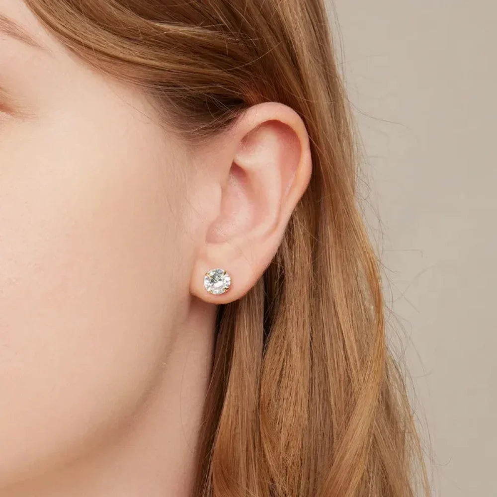 Boucles d'oreilles clous Cz - Argent sterling 925 plaqué platine - Zircons cubiques ronds hypoallergéniques 4mm 5mm 6mm 7mm Bse166