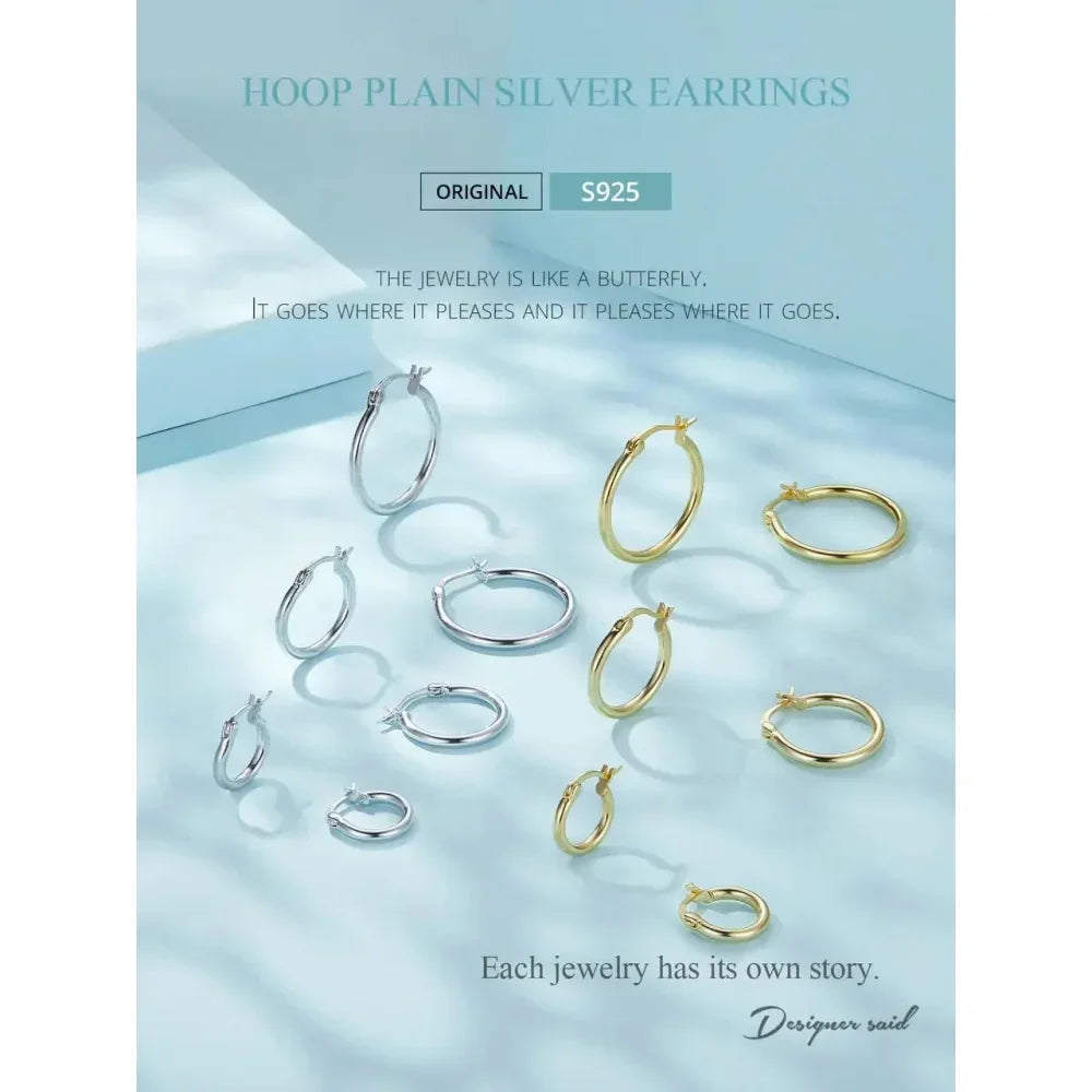 Boucles d'oreilles créoles en argent sterling 925 plaqué or blanc 14 carats | Créoles hypoallergéniques 24 mm