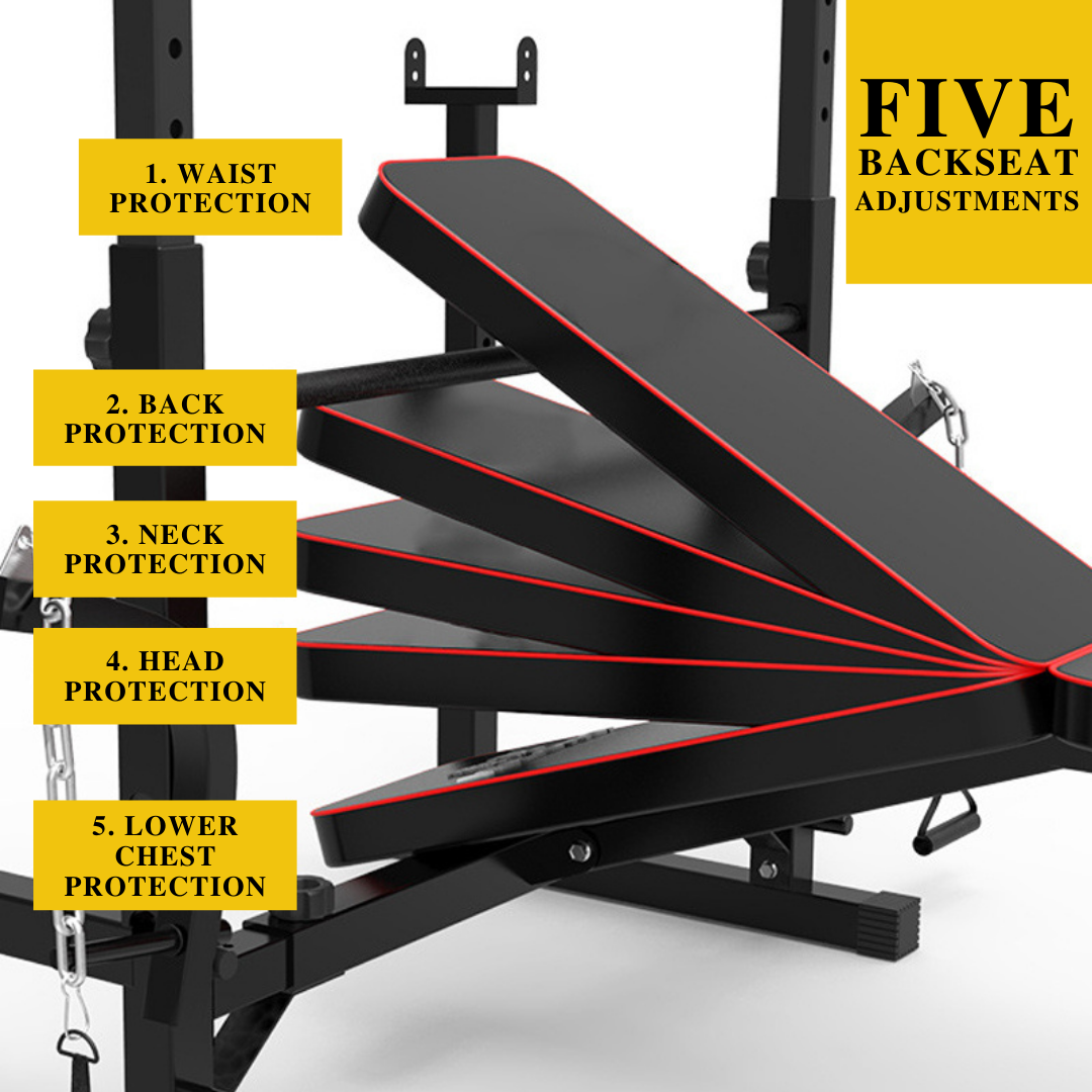Banc de musculation réglable avec poulie de traction, pupitre à biceps et support pour barre ST6655