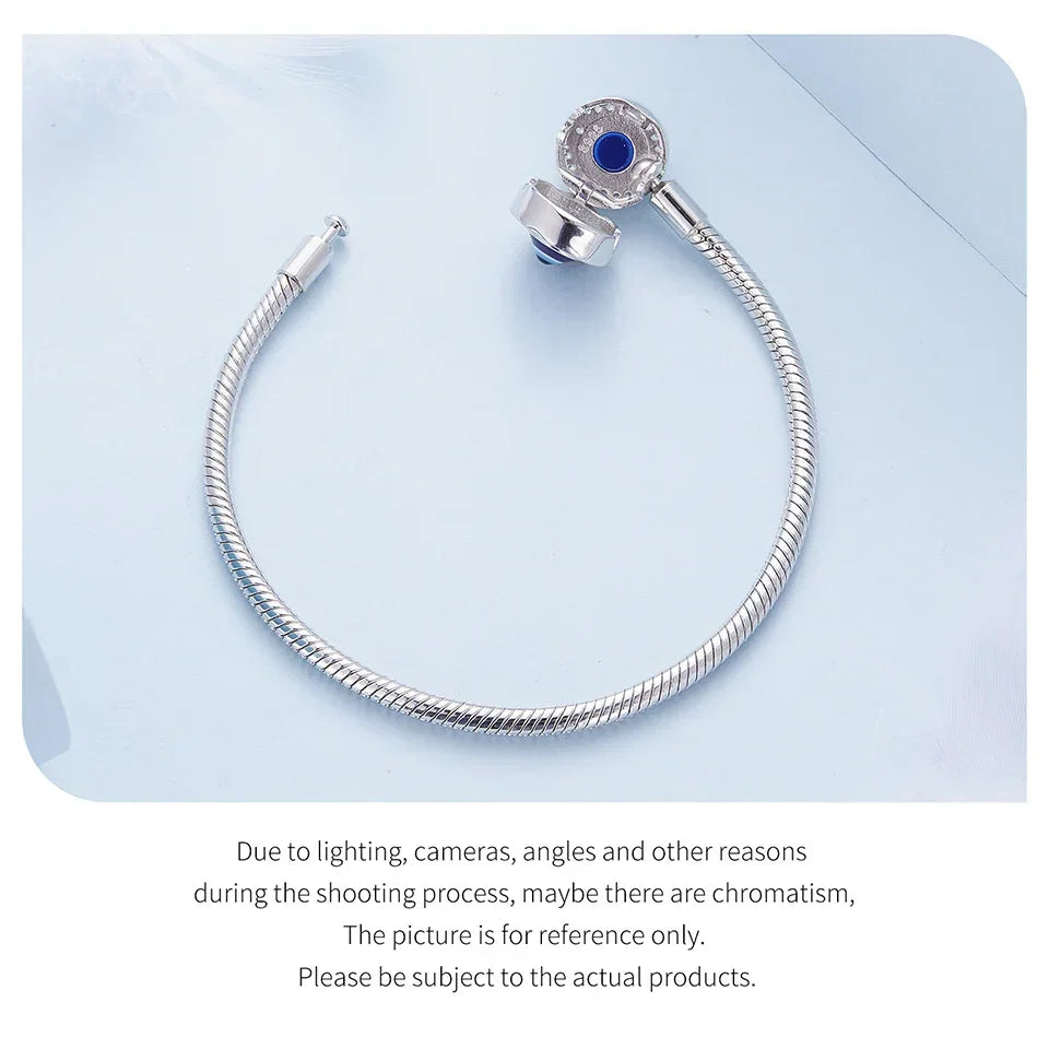 Bracelet Porte-Bonheur Œil Grec en Argent Sterling avec Zircon Cubique – Chaîne Serpent