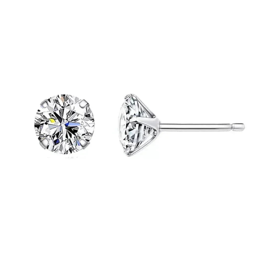 Boucles d'oreilles clous Cz - Argent sterling 925 plaqué platine - Zircons cubiques ronds hypoallergéniques 4mm 5mm 6mm 7mm Bse166