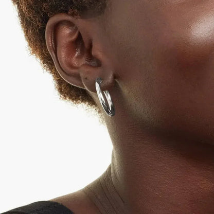 Boucles d'oreilles créoles en argent sterling 925 plaqué or blanc 14 carats | Créoles hypoallergéniques 24 mm