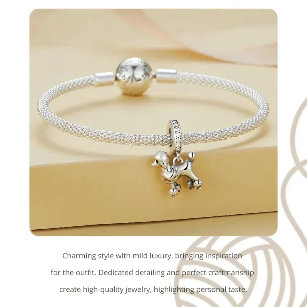 Pendentif Chien Argent Sterling 925 Véritable pour Bracelet - Caniche Teckel