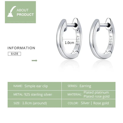 Genuine Sterling Silver Hoop Earrings - Elegant Rose Gold Color - Women's Fashion jewelry SCE808