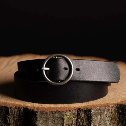 Sempre - Ceinture en cuir de vachette marron avec boucle circulaire - Fabriqué au Canada