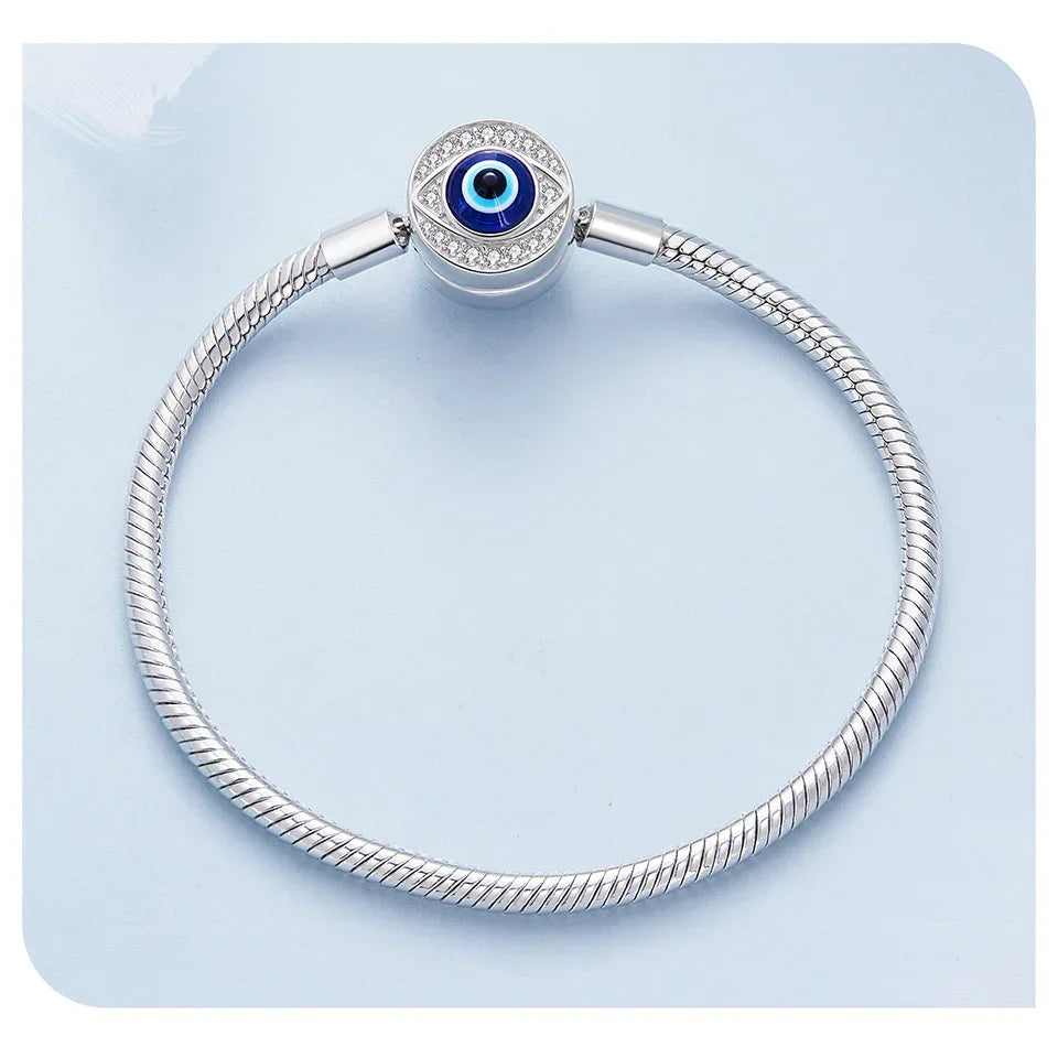 Bracelet Porte-Bonheur Œil Grec en Argent Sterling avec Zircon Cubique – Chaîne Serpent