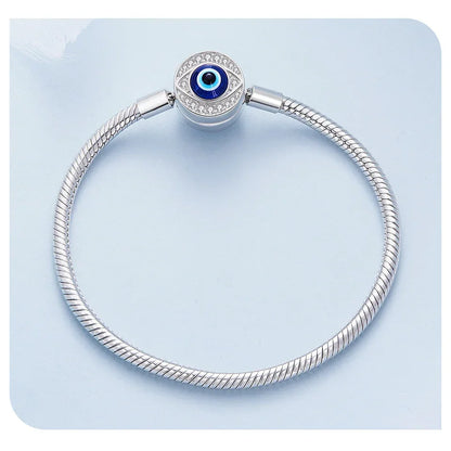 Bracelet Porte-Bonheur Œil Grec en Argent Sterling avec Zircon Cubique – Chaîne Serpent