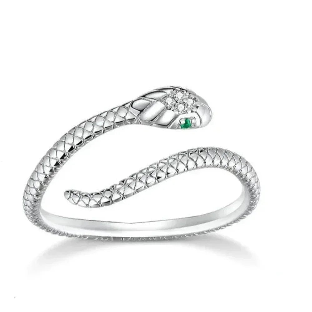 Bague Serpent Réglable en Argent Sterling 925 avec Zircon Vert - Bijou Fantaisie Disponible en 4 Couleurs