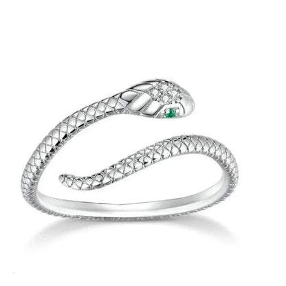 Bague Serpent Réglable en Argent Sterling 925 avec Zircon Vert - Bijou Fantaisie Disponible en 4 Couleurs