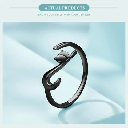 Bague réglable en argent sterling 925 queue de chat