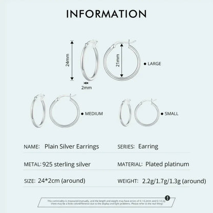 Boucles d'oreilles créoles en argent sterling 925 plaqué or blanc 14 carats | Créoles hypoallergéniques 24 mm