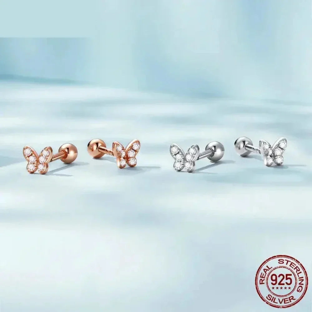 Boucles d'oreilles clous étoiles et papillons en argent sterling 925 - Bijoux délicats et raffinés