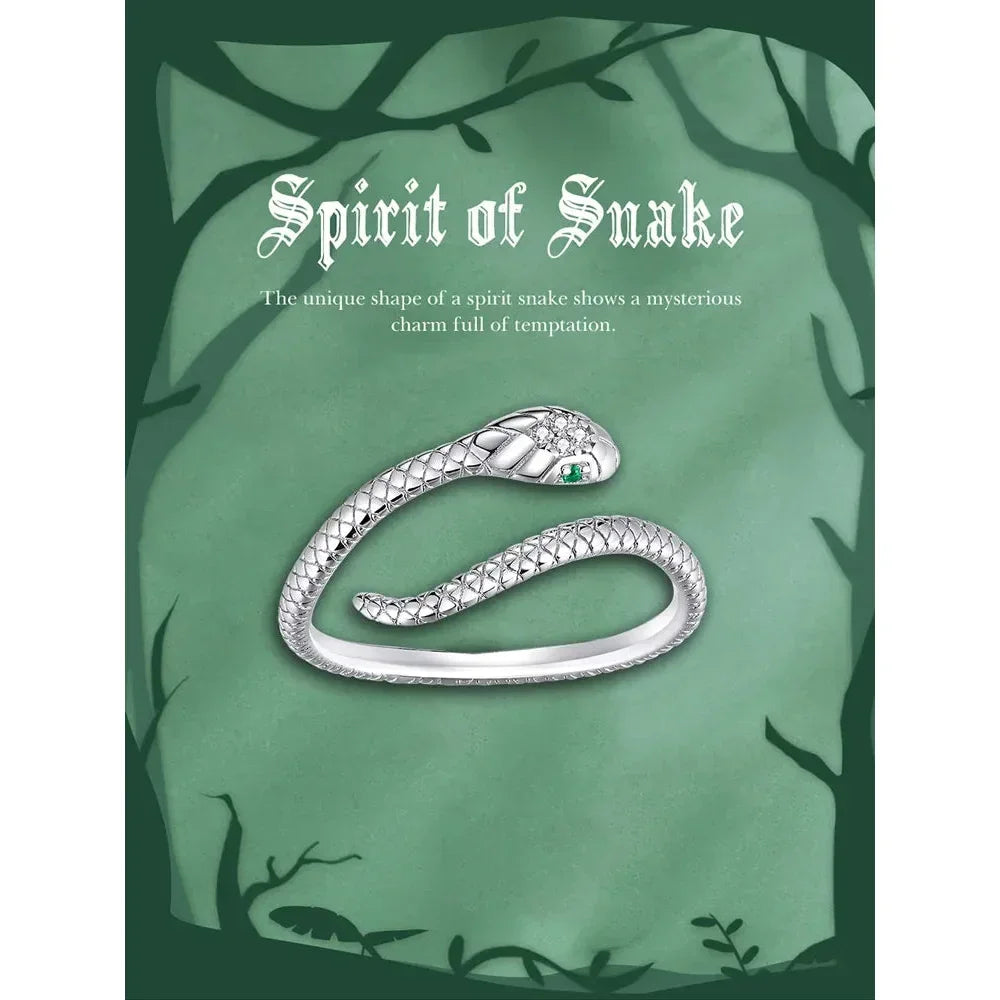 Bague Serpent Réglable en Argent Sterling 925 avec Zircon Vert - Bijou Fantaisie Disponible en 4 Couleurs