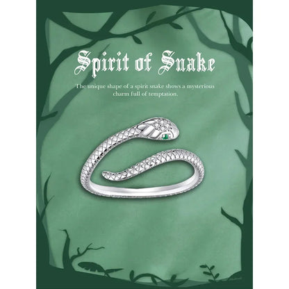 Bague Serpent Réglable en Argent Sterling 925 avec Zircon Vert - Bijou Fantaisie Disponible en 4 Couleurs