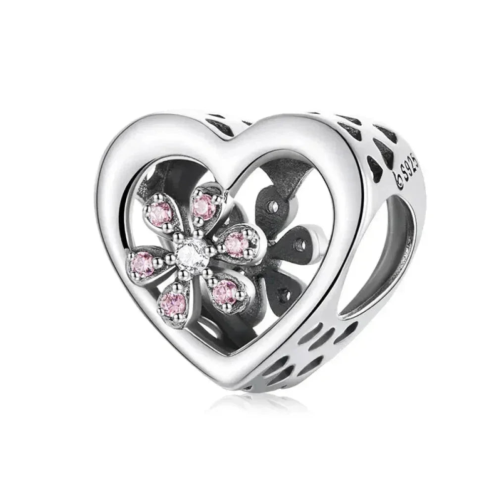 Breloque cœur à faire soi-même en argent sterling 925 avec zircon rose - Bsc777