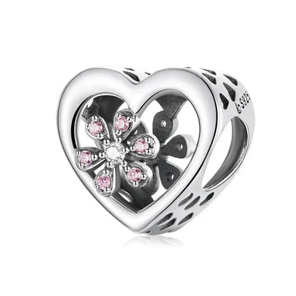 Breloque cœur à faire soi-même en argent sterling 925 avec zircon rose - Bsc777