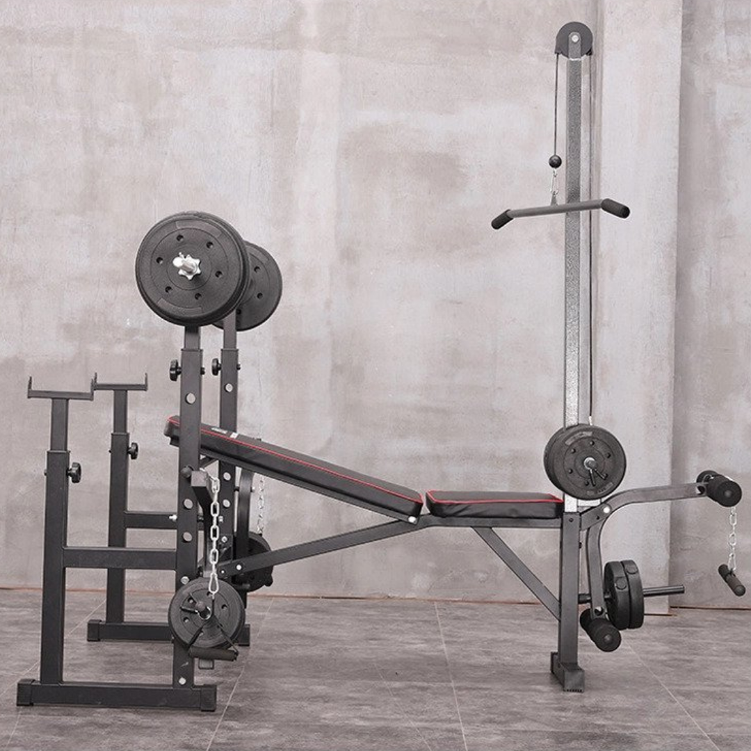 Banc de musculation réglable avec poulie de traction, pupitre à biceps et support pour barre ST6655