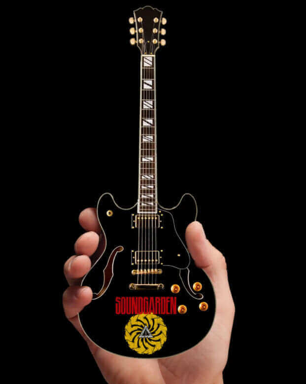 Soundgarden Logo Signature Chris Cornell Black Hollow Body Mini Guitar