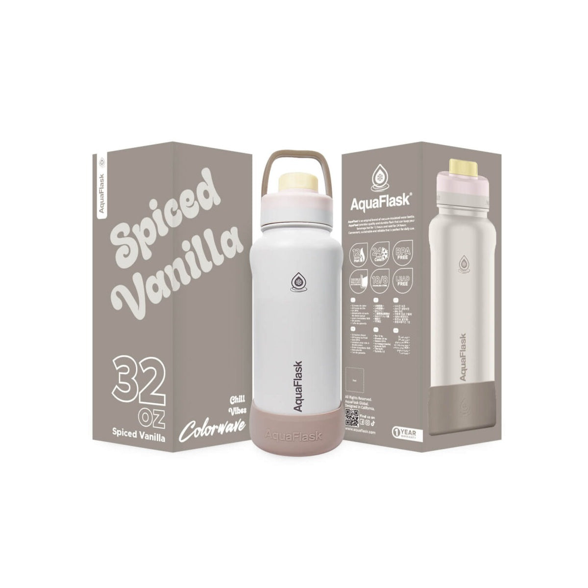 Aqua Flask Colorwave 32oz – Acier inoxydable, isolation sous vide, chaud et froid, étanche, bouteille de voyage et de bureau