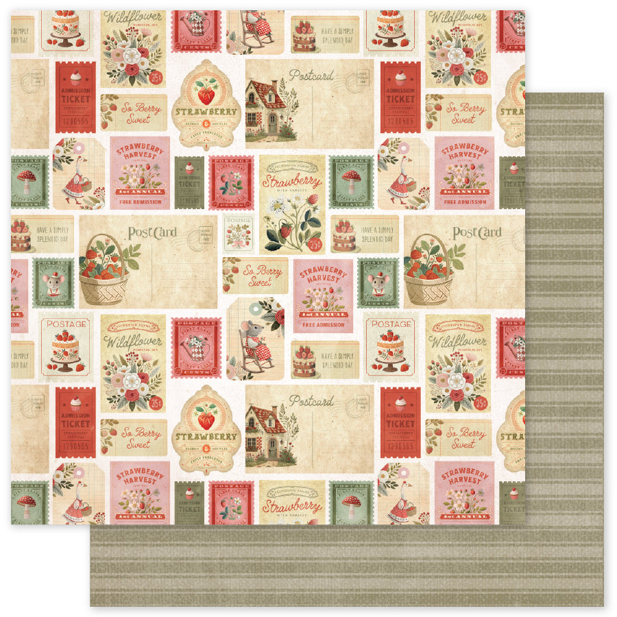 Lot de 12 papiers 30,5 x 30,5 cm « Strawberry Friends » (réf. 34878)