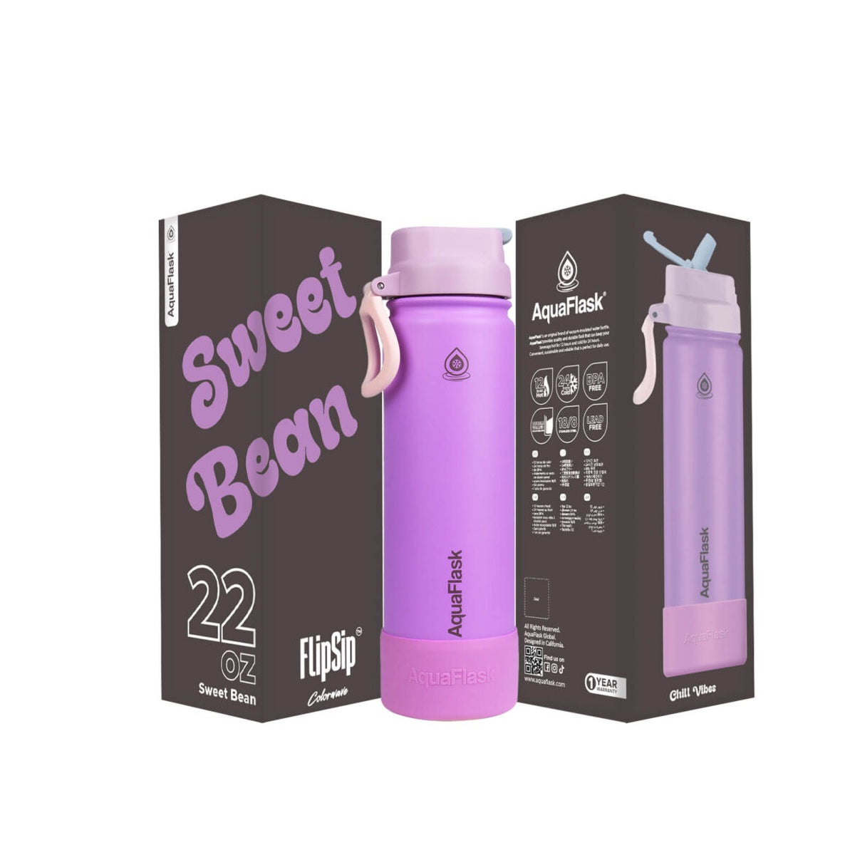 Bouteille d'eau isotherme AquaFlask (650 ml) Colorwave Flip Sip en acier inoxydable à double paroi, pour boissons chaudes et froides