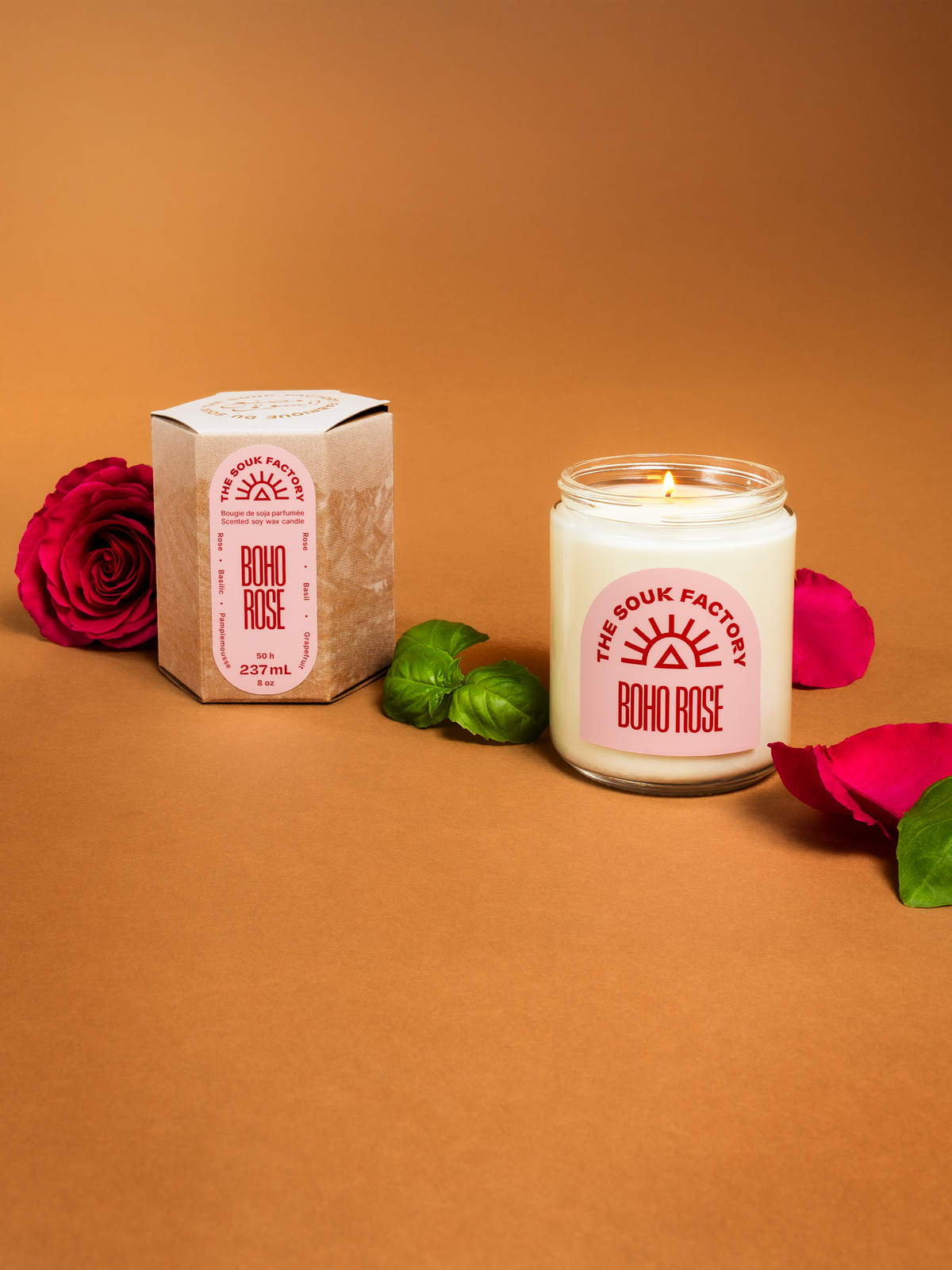 Bougie Boho Rose - Rose, pamplemousse & basilic