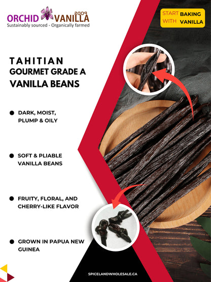 Gousses de vanille de Tahiti qualité gourmet A <br>Pour extraits et pâtisseries<BR>Par livre