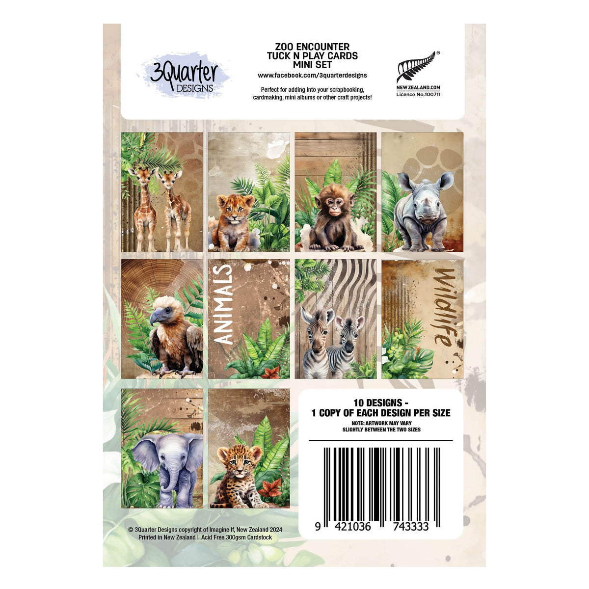 Jeu de mini-cartes 3Quarter Designs Zoo Encounter Tuck N Play