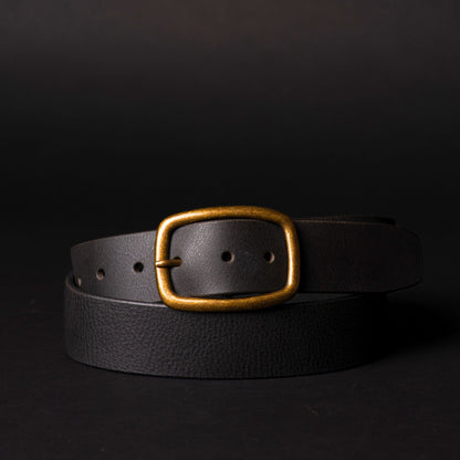 Amara - Brown Leather Dress Belt with Gold Buckle - Made in Canada