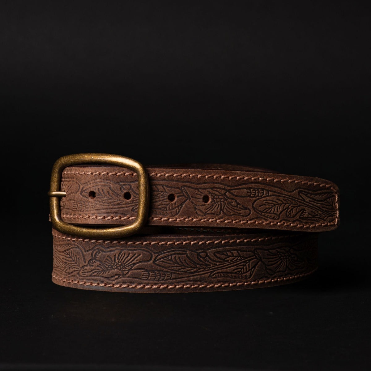 Dakota - Ceinture western en cuir brun avec boucle dorée - Fabriquée au Canada