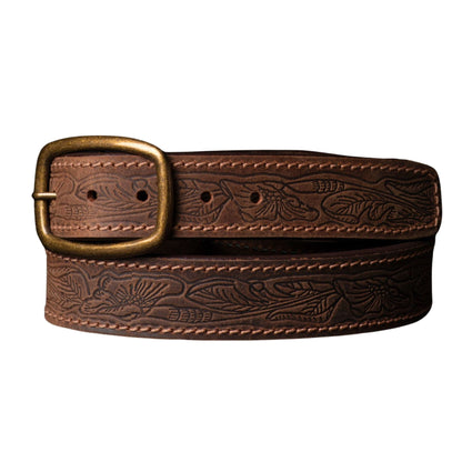 Dakota - Ceinture western en cuir brun avec boucle dorée - Fabriquée au Canada