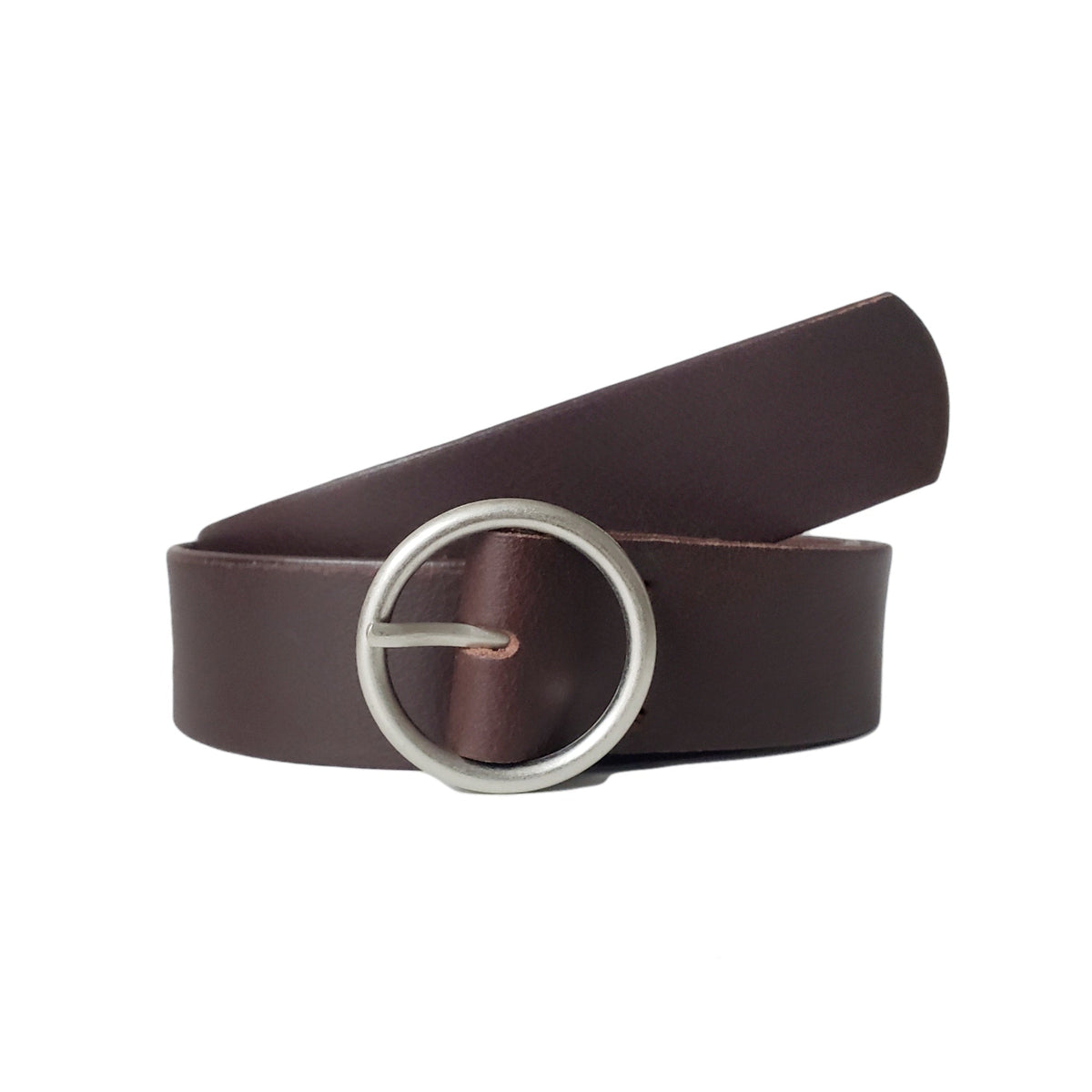 Sempre - Ceinture en cuir de vachette marron avec boucle circulaire - Fabriqué au Canada